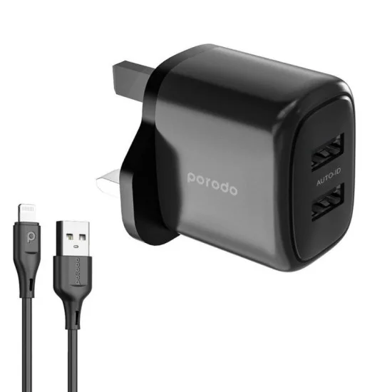 Porodo Dual Usb Fast Charger With Auto Id Technology